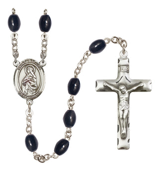 Silver Plated 8x6mm Black Saint Matilda Rosary