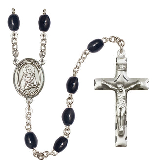 Silver Plated 8x6mm Black Saint Victoria Rosary