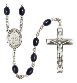 Silver Plated 8x6mm Black Saint Basil the Great Rosary