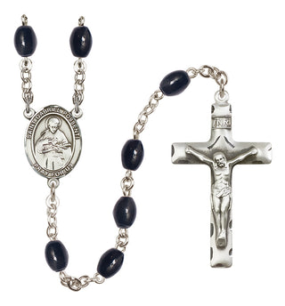 Silver Plated 8x6mm Black Saint Gabriel Possenti Rosary
