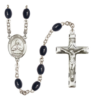Silver Plated 8x6mm Black Saint John Vianney Rosary