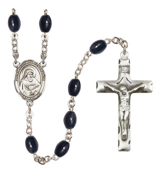 Silver Plated 8x6mm Black Saint Bede the Venerable Rosary