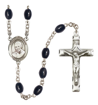 Silver Plated 8x6mm Black Saint Luigi Orione Rosary