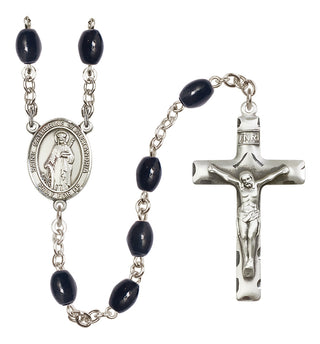Silver Plated 8x6mm Black Saint Catherine of Alexandria Rosary