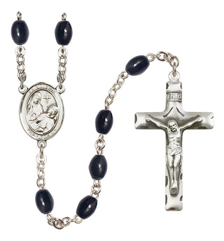 Silver Plated 8x6mm Black Saint Fina Rosary