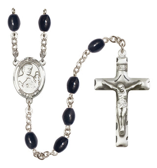 Silver Plated 8x6mm Black Saint Kieran Rosary