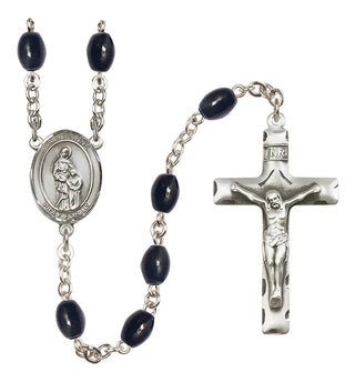 Silver Plated 8x6mm Black Saint Anne Rosary