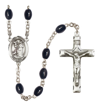 Silver Plated 8x6mm Black Saint Rocco Rosary