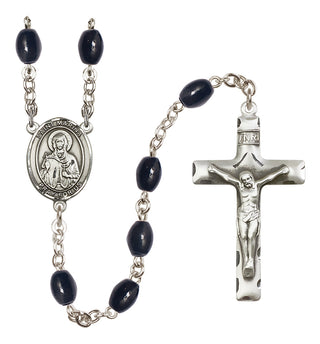Silver Plated 8x6mm Black Saint Marina Rosary