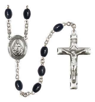 Silver Plated 8x6mm Black Saint Theodora Rosary