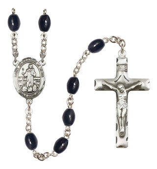 Silver Plated 8x6mm Black Saint Bernadine of Sienna Rosary