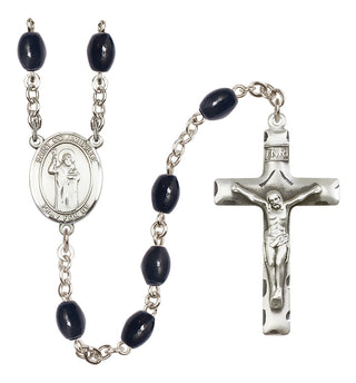 Silver-Plated 8x6mm Saint Columbkille  Engraved Catholic Rosaries