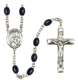 Silver Plated 8x6mm Black Saint Viator of Bergamo Rosary