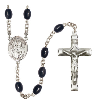 Silver Plated 8x6mm Black Saints Peter & Paul Rosary