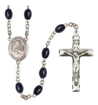 Silver Plated 8x6mm Black Saint Fidelis Rosary