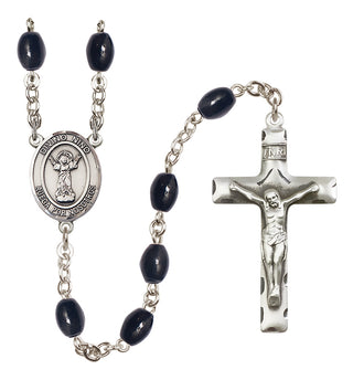 Silver Plated 8x6mm Black Rosary