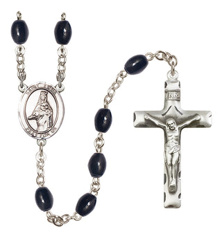 Silver Plated 8x6mm Black Saint Emma Uffing Rosary