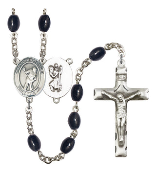 Saint Christopher and Lacrosse Rosary with 8X6mm Black Onyx Beads