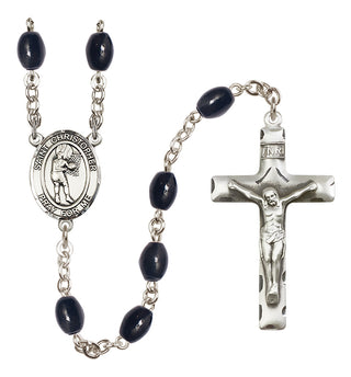 Silver Plated 8x6mm Black Saint Christopher/Basketball-Women Rosary