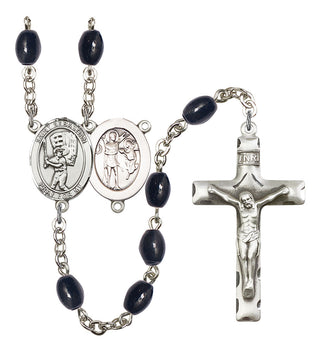 Saint Sebastian and Baseball Rosary with 8X6mm Black Onyx Beads