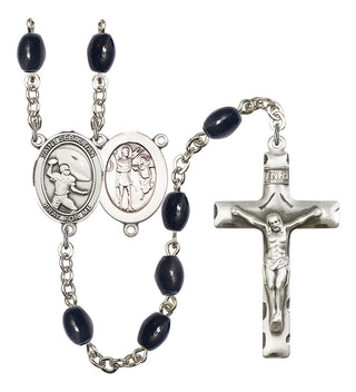 Saint Sebastian and Football Rosary with 8X6mm Black Onyx Beads
