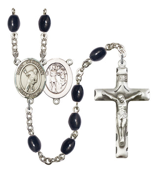 Saint Sebastian and Lacrosse Rosary with 8X6mm Black Onyx Beads