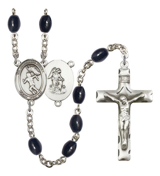 Guardian Angel and Track&Field Rosary with 8X6mm Black Onyx Beads