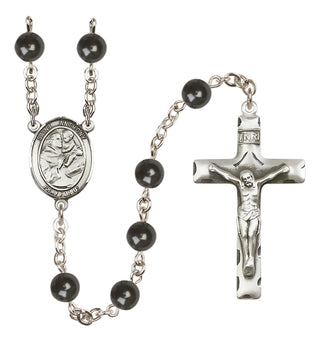 Silver Plated 7mm Black Saint Anthony of Padua Rosary