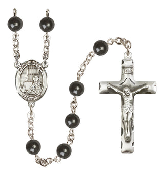Silver-Plated 7mm Saint Benjamin  Engraved Catholic Rosaries