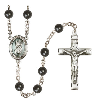 Silver-Plated 6mm Saint Christopher  Engraved Catholic Rosaries