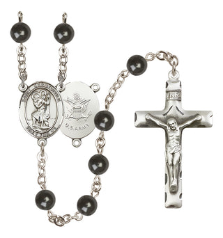 Silver-Plated 7mm Saint Christopher / Army Rosary
