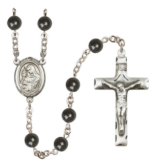 Silver Plated 7mm Black Saint Clare of Assisi Rosary
