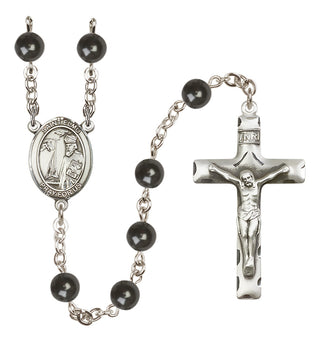 Silver Plated 7mm Black Saint Elmo Rosary