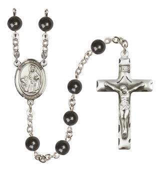 Silver Plated 7mm Black Saint Dymphna Rosary