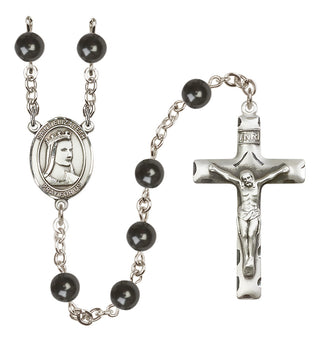 Silver Plated 7mm Black Saint Elizabeth of Hungary Rosary