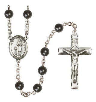 Silver Plated 7mm Black Saint Genesius of Rome Rosary