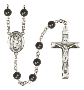 Silver Plated 7mm Black Saint Hubert of Liege Rosary
