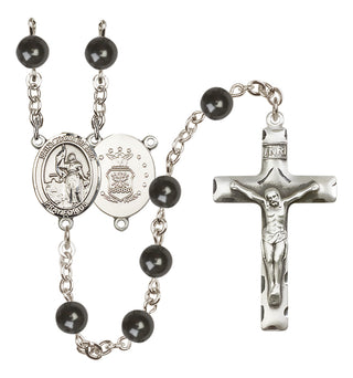 Silver Plated 7mm Black Saint Joan of Arc / Air Force Rosary