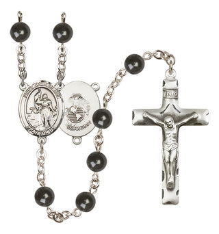 Silver Plated 7mm Black Saint Joan of Arc / Marines Rosary
