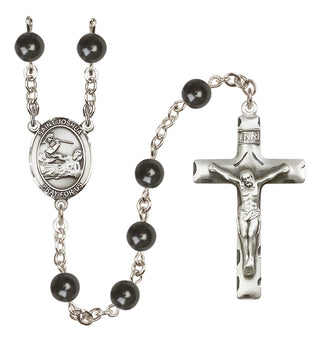 Silver Plated 7mm Black Saint Joshua Rosary