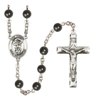 Silver Plated 7mm Black San Miguel Arcangel Rosary