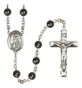 Silver Plated 7mm Black Saint Peregrine Laziosi Rosary