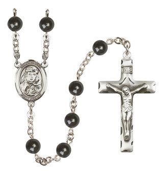Silver Plated 7mm Black Saint Sarah Rosary