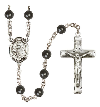 Silver Plated 7mm Black Saint Theresa Rosary