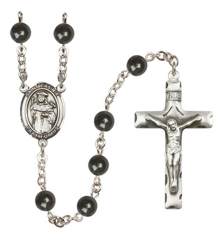 Silver Plated 7mm Black Saint Casimir of Poland Rosary