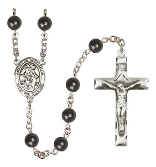 Silver Plated 7mm Black Angel de la Guarda Rosary