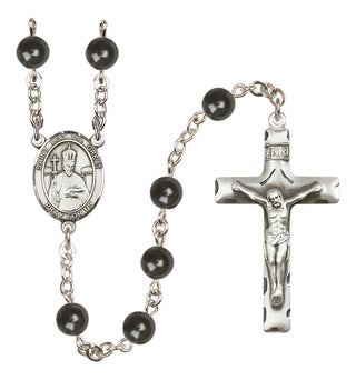 Silver Plated 7mm Black Saint Leo the Great Rosary