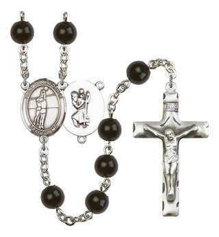 Saint Christopher and Volleyball Rosary with Black Onyx Beads