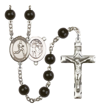 Saint Sebastian and Track & Field Rosary with Black Onyx Beads