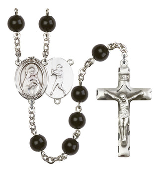 Saint Rita and Baseball Rosary with Black Onyx Beads